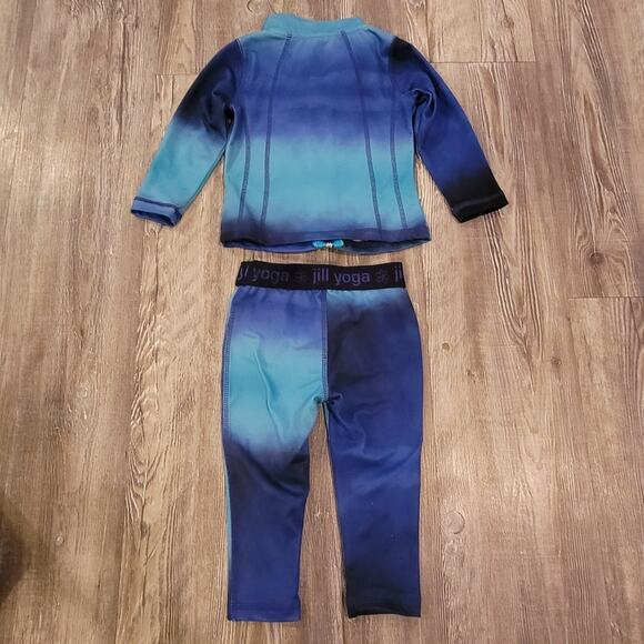 Jill Yoga Track Suit Outfit Blue Teal Ombre Jacket and Pants Set Full Zip - Picture 6 of 10